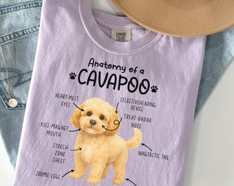 Shirt Anatomie van Cavapoo, Cavapoo Dog Tee, hondenliefhebber cadeau, huisdier humor shirt voor hem of haar, T-shirt kleine hond familie, V759