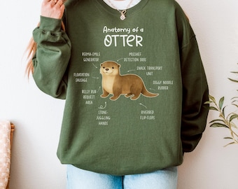 Sudadera "Anatomía de la Nutria", estilo vintage de los 90, camiseta retro divertida de animales, camiseta meme para amantes de las nutrias, regalos originales, talla S186