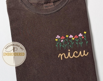 NICU Floral gesticktes Shirt, Floral NICU T-Shirt, NICU Krankenschwester, Krankenschwester Geschenk, Grad Geschenk, Neugeborene Intensivstation T-Shirt, E069