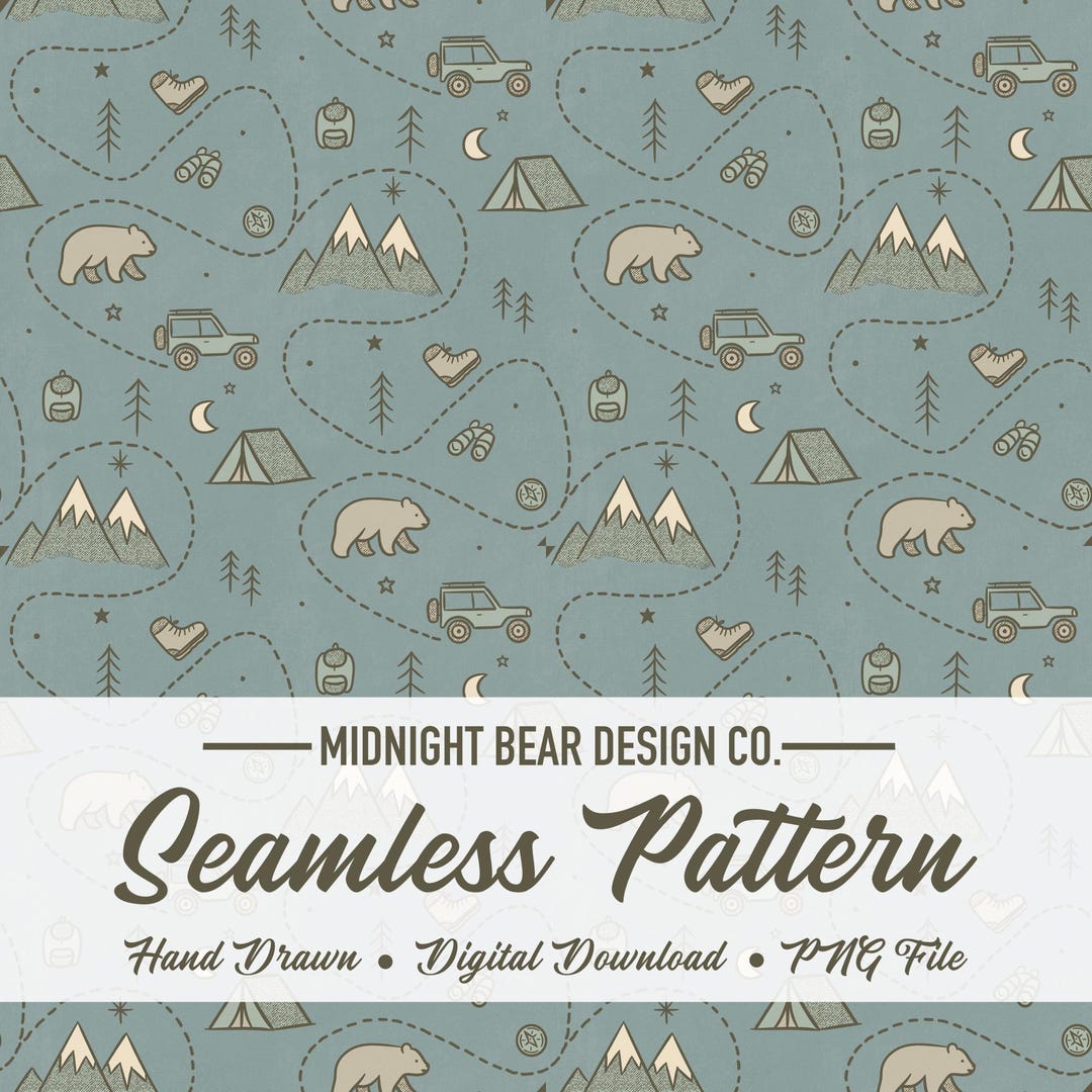 Adventure Camping Seamless Pattern | Explore Outdoors Illustration ...