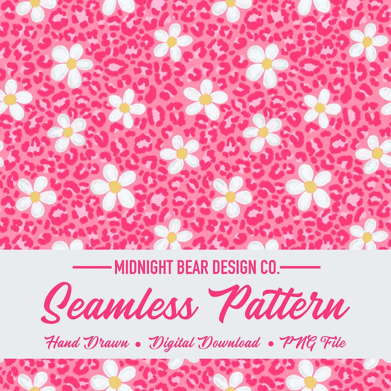 Pink Leopard Print Floral Seamless Pattern Hot Pink Animal Print ...