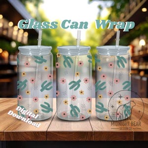 Cactus and Desert Flowers Western Glass Can Wrap 16oz Hand Drawn PNG Digital Download, Desert Floral, Cactus Pattern
