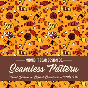 Candy Scatter Halloween Seamless Pattern Digital Paper, Fabric, Tumbler Wrap, Wallpaper, Sublimation, PNG Instant Download, Repeat Pattern