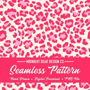 Pink Leopard Print Seamless Pattern | Hot Pink Animal Print Digital Paper, Bold Cheetah Fabric, Digital Scrapbook, Hand Drawn, PNG Download