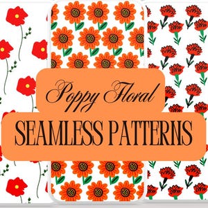 Poppy Digital Paper Collection, Poppy Flowers Seamless Patterns, 10 Original Designs