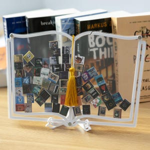 Expositor de libros digitales personalizado: Letrero blanco para estantería para leer ebooks, decoración minimalista con temática de libros, expositor personalizado para lectores digitales