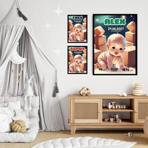 Geburtsposter zum Ausdrucken, Canva Template Baby Poster, Personalisiertes Geschenk zur Geburt, Kinderzimmer, für Eltern, Dekoration