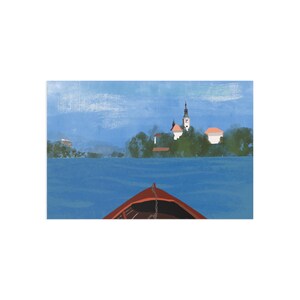 Slovenia Lago di Bled Kayak, Cartolina di viaggio, Stampa artistica, Decorazione murale, Regalo souvenir