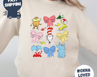 Read Across America Sweatshirt, Dr Seuss Day Coquette Shirt, Reading Friends TShirt, Dr Seuss Cartoon Characters Sweater, Teacher Life Gifts