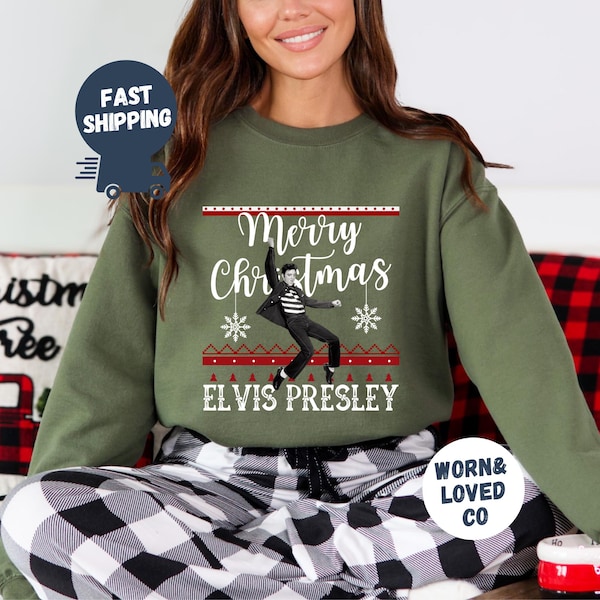 Elvis Presley Sweatshirt, Elvis Presley Merry Christmas Shirt, Elvis Presley Christmas Hoodie, Gift for Elvis Presley Fan, King Of Music Tee