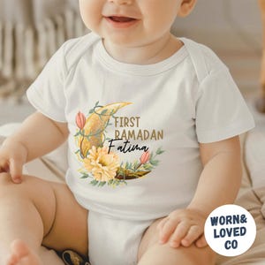 Custom My First Ramadan Baby Bodysuit, Eid Youth Shirt, Personalized Eid Mubarak Kids T-Shirts, Customized Islamic Bodysuit, Muslim Newborn