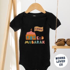 Custom Eid Mubarak Baby Bodysuit, Ramadan Youth Shirt, Personalized Eid Mubarak Kids T-Shirts, Customized Islamic Newborn, Muslim Toddler