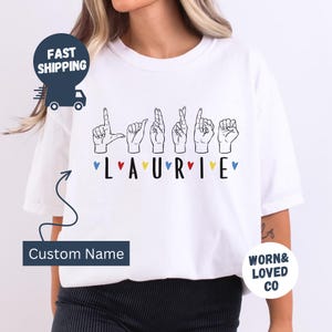 パーソナライズされた手話シャツ、カスタム名 ASL T シャツ、カスタム名ハンド手話 T シャツ、カスタム ASL スウェットシャツ、アメリカ手話