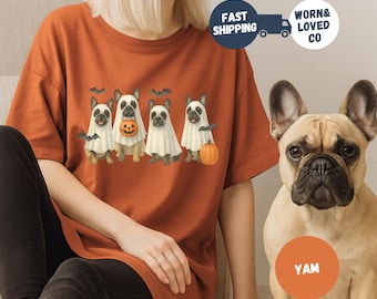 Halloween French Bulldog Comfort Colors Shirt, French Bulldog Ghost Dogs T-Shirt, Pumpkin French Bulldog Fall Spooky Season T-Shirt for Gift