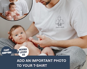Comfort Colors Custom Embroidered Photo Shirt For Dad, Personalized Fathers Day Gifts T-Shirt, Custom Embroidered Line Art For New Dad Tee