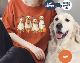 Halloween Golden Retriever Comfort Colors Shirt, Golden Retriever Ghost Dogs T-Shirt, Pumpkin Golden Retriever Fall Spooky Season Tee