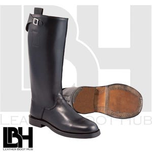 Handmade Black Leather Riding Boots | Tall Equestrian Cavalry Boots | Vintage Military Reenactment | Steampunk costume boots