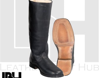 Stivali da equitazione alti in pelle fatti a mano per uomo | Stivali in pelle alti fino al ginocchio con suola in cuoio | Stivali classici in stile tradizionale