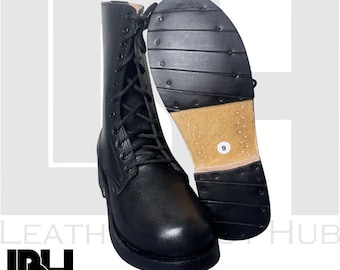 Handmade Lace Up Leather Boots for Men | Mid Calf Leather Boots with Leather Sole | Classic Heritage Style Military Inspired Boots