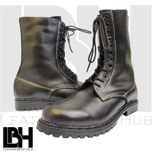 Handgemaakte zwarte Duitse Panzer-laarzen, leren parachutisten-gevechtsenkellaarsjes met rubberen zool, echte militaire stijl, unisex modieuze laarzen, zwart