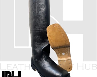 Handmade Tall Leather Riding Boots for Men | Knee High Leather Boots with Leather Sole | Classic heritage style boots