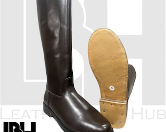 Brown Leather Boots, Officer Leather Long Boots, Men display picture 1