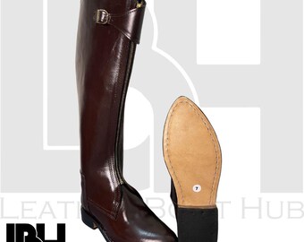Handmade Brown Leather Tall Boots for Men | Classic Riding Front Boots | Side Zip Leather Boots | Custom Leather Footwear | Horse riding