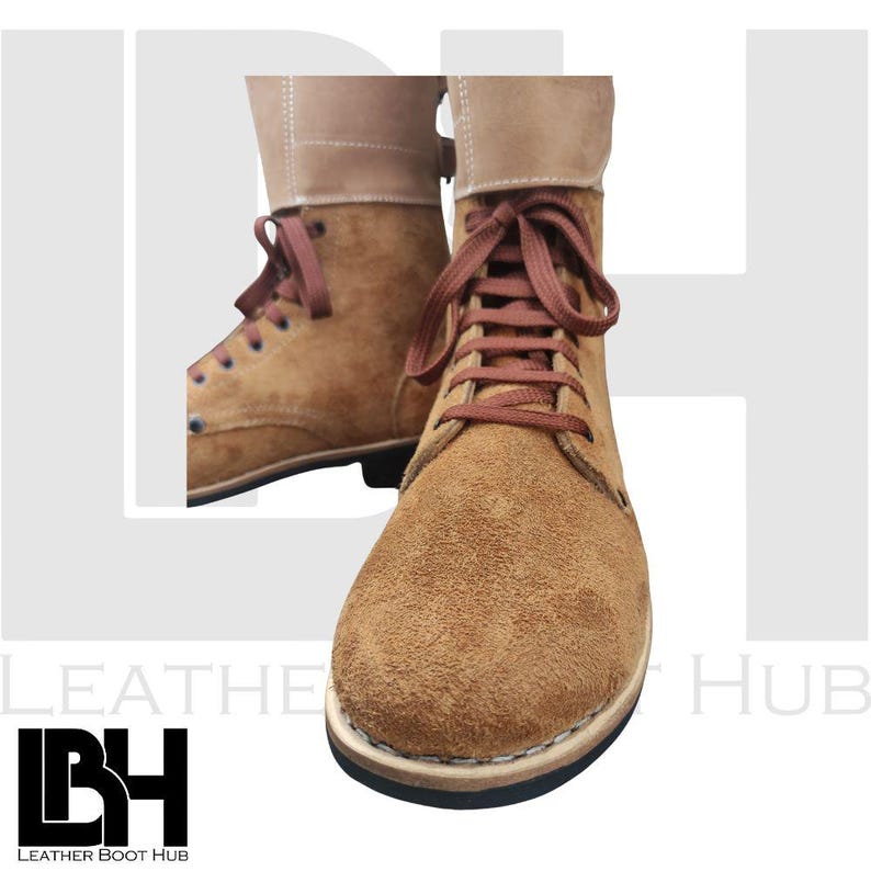 “Premium handcrafted suede leather boots with double buckle straps and lace-up design, rugged non-slip sole, stylish unisex fashion footwear for everyday or outdoor wear”