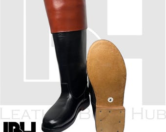 Handmade Riding Medieval Black & Brown Leather Long Boot With Leather Sole. Riding Boot, Leather Long Boot, Leather Men Boot, Long Boot,