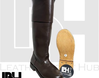 Handmade Dark Brown Leather Riding Boots | Medieval Tall Boots for Men | Steampunk Gothic Cosplay | Custom Fit Knee High Leather Boots