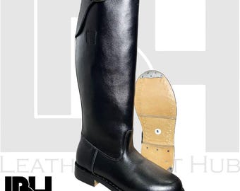 Handmade Black Leather Tall Boots with Reinforced Sole | Classic Riding & Equestrian Boots for Men | Durable handmade outdoor footwear