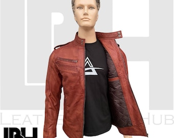 Men’s Handmade Brown Leather Jacket | Genuine Cowhide Biker Motorcycle Jacket | Vintage Cafe Racer Slim Fit Outerwear