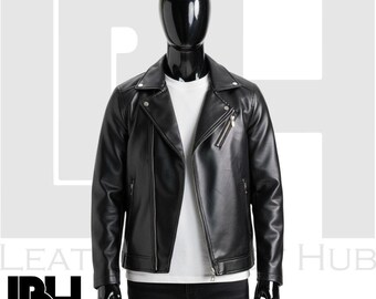 Handmade Men’s Black Leather Biker Jacket – Classic Moto Motorcycle Style Coat, Slim Fit Handmade Leather Jacket, Casual Outerwear for Men
