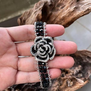 Floral Rhinestone Cuff Bracelet - Etsy
