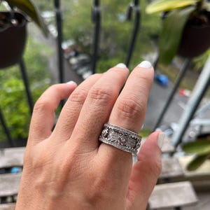 Rotating Stainless Steel Spinner Ring – Engraved CZ Inlaid Fidget Ring in Silver, Gold or Rose Gold, Anxiety Relief Band for Women & Men