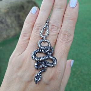 Snake Pendant Necklace in Stainless Steel, Serpent Jewelry, Serpent Necklace, Unisex Necklace, Mens Necklace, Gift for Father, Boyfriend