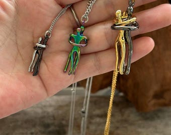 Couple Hugging Necklace in Stainless Steel, Dancing Necklace, Soulmate Necklace, Gift for Lover, Matching Necklaces, 10 Finishes, 3 Sizes