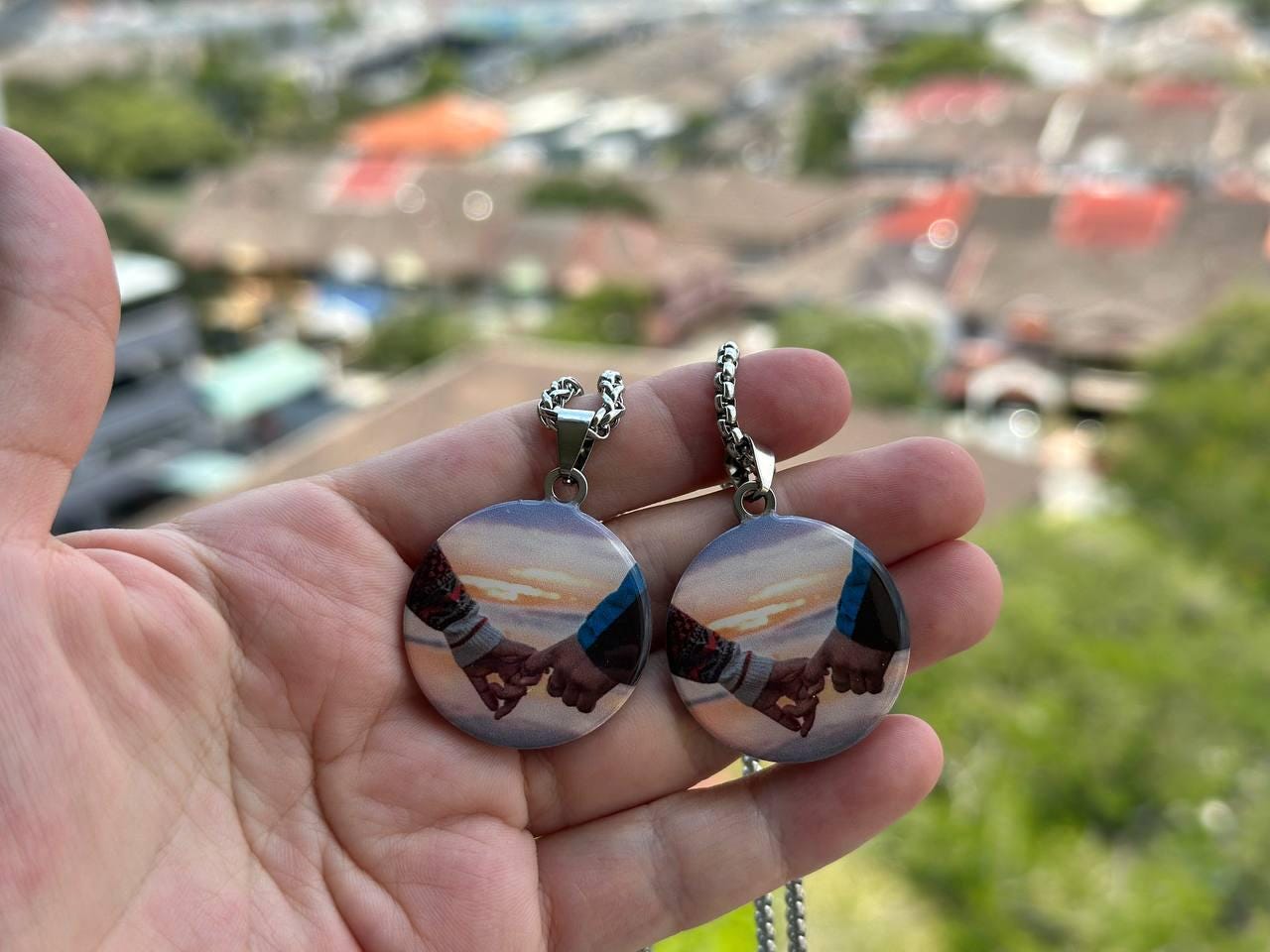 Custom Two-sided Photo Necklace – Personalized Round Pendant With