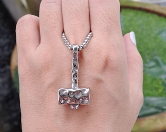 Hand Forged Viking Thor’s Hammer Pendant Necklace in Stainless Steel , Handmade Warrior Pendant Gift for Men and Women, Non Tarnish Jewelry