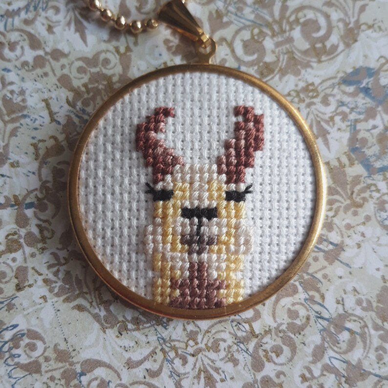 Cute llama necklace Llama llama love Llama jewelry Cross stitch pendant Mini embroidery llama gift Hand embroidery jewelry