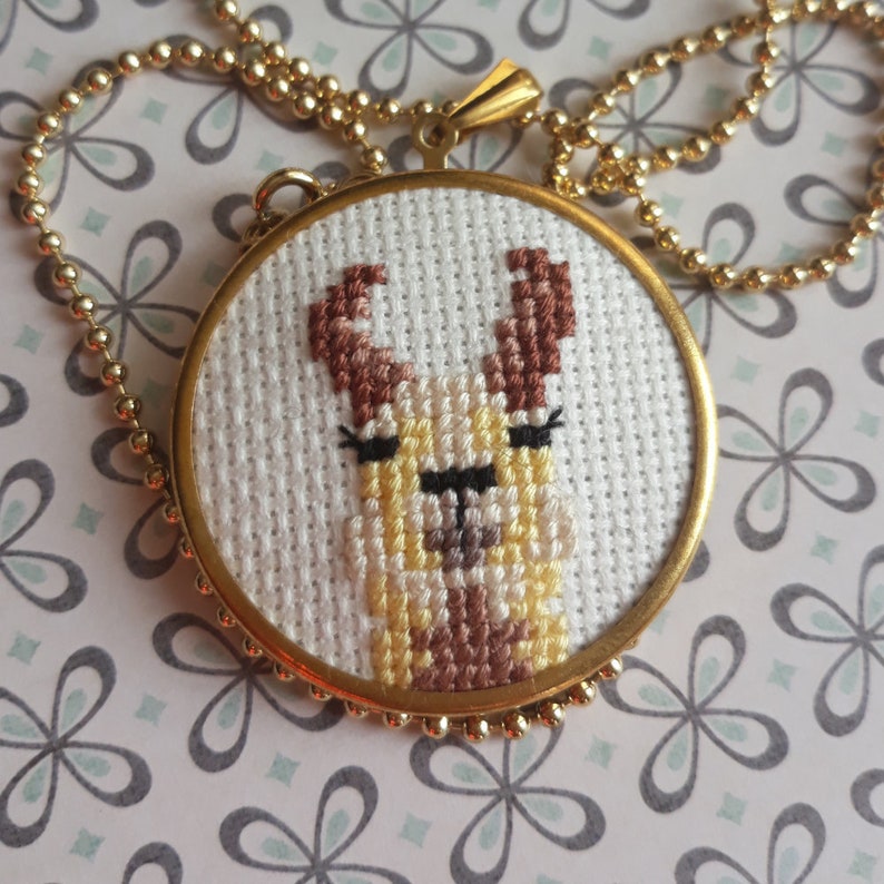 Cute llama necklace Llama llama love Llama jewelry Cross stitch pendant Mini embroidery llama gift Hand embroidery jewelry