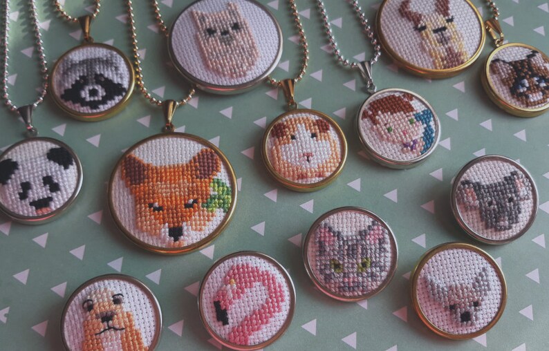Cute llama necklace Llama llama love Llama jewelry Cross stitch pendant Mini embroidery llama gift Hand embroidery jewelry