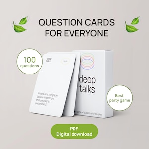 Jeu de cartes conversation DEEP TALKS | questions universelles pour tous | Brise-glace et apprenez à vous connaître | Questions significatives pour les amis