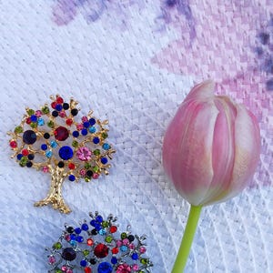 Tree Of Life Brooch with Crystals Lucky Tree Colorful Gift