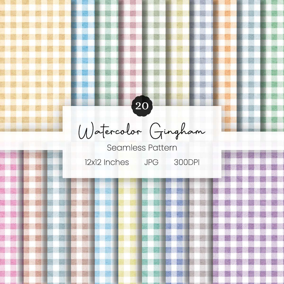 Gingham Seamless Pattern | Watercolor Gingham Background | Digital ...