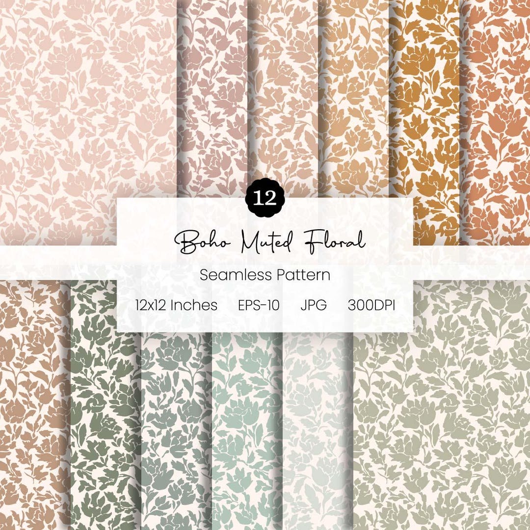 Boho Muted Floral Seamless Pattern | Neutral Botanical Digital Paper ...