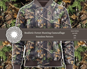 Realistic Forest Hunting Camouflage Seamless Pattern | Tree Camouflage Background | Woodland Camo | Digital Pattern | Printable | EPS JPG