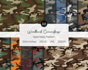 Army Woodland Camo | Seamless Pattern | Vector Hunting Background | Hunting Camouflage | Digital Camouflage | US Military Camo | Desert Camo