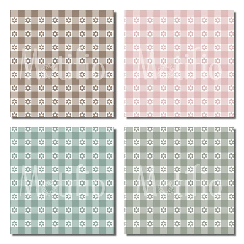 Vector Boho Floral Gingham Digital Paper | Seamless Plaid Pattern ...