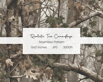 Realistic Tree Camouflage Seamless Pattern | Woodland Hunting Digital Paper | Forest Camo Texture | Jungle Background | Deer Hunting Pattern
